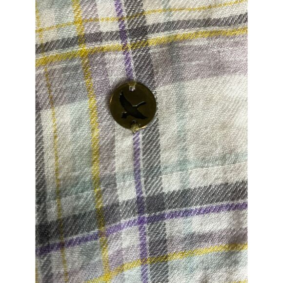 Eddie Bauer Plaid Ruffle Blouse Size L - Green Gray Cotton Roll Tab Sleeves - Picture 9 of 9